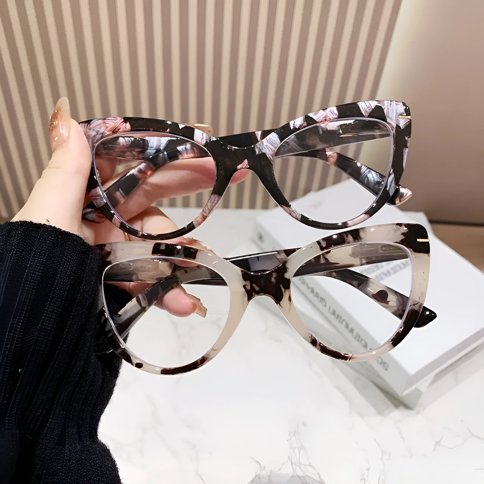 Women's large cat's eye reading glasses with dragon and phoenix decorations in floral or leopard print frame patterns