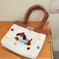 Cartoon kitten print canvas tote bag showing dimensions of 30cm wide by 36cm tall.