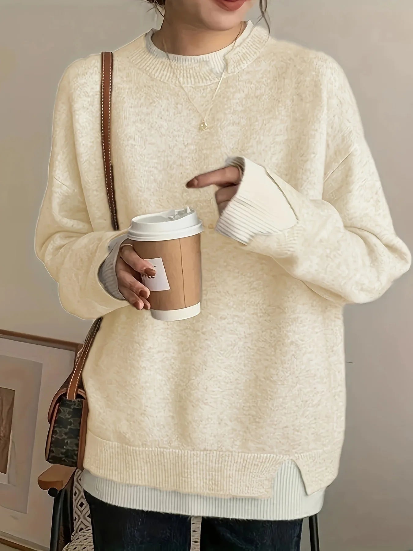 Grey round neck chenille sweater for women sizes 0XL to 5XL
