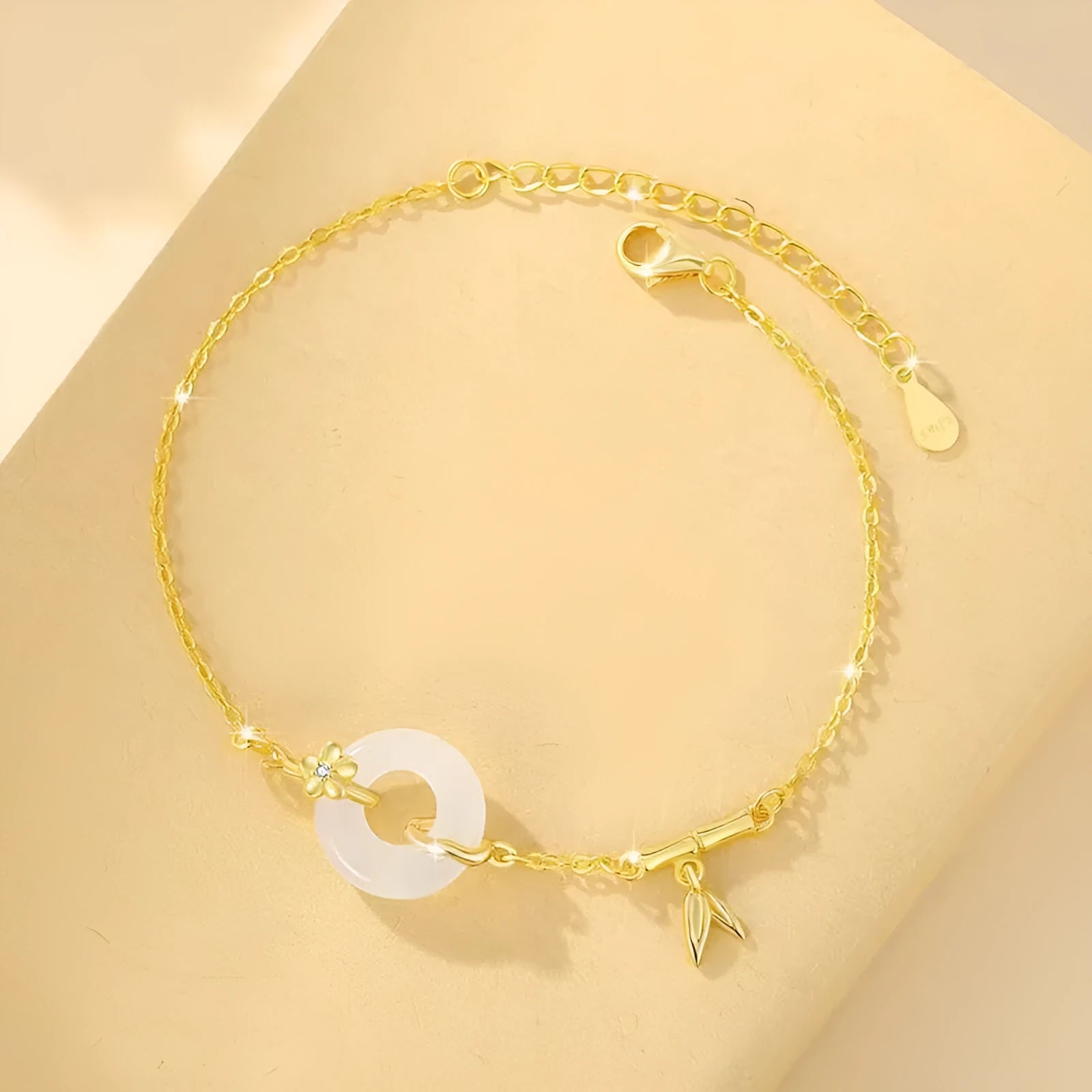 Silver gold electroplated ladies bracelet with starry sky pattern and white chalcedony stone centrepiece