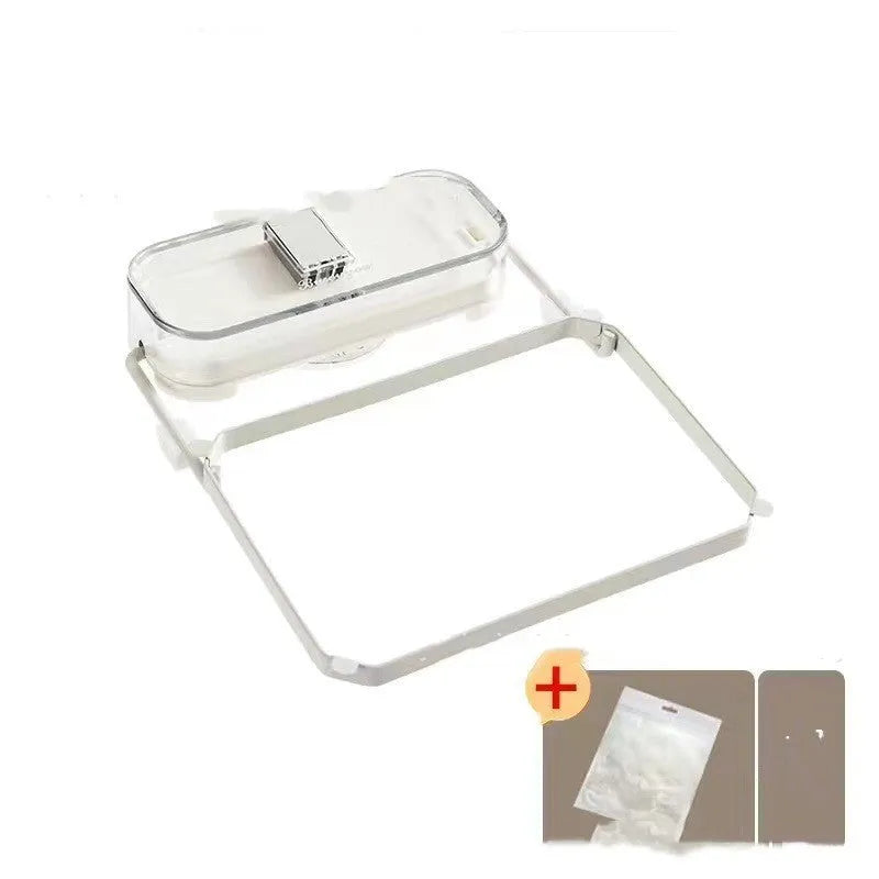 Dark green gold kitchen sink filter rack with suction cups and disposable mesh screen.