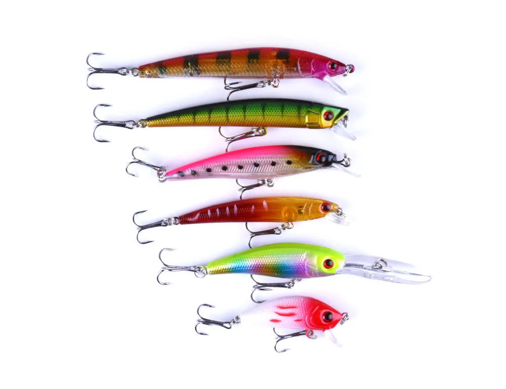 43-piece portable plastic fishing bait set with green and red head lures in bagged packaging