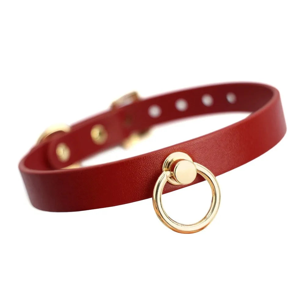 Genuine cowhide leather bondage collar with adjustable drag chain in black colour