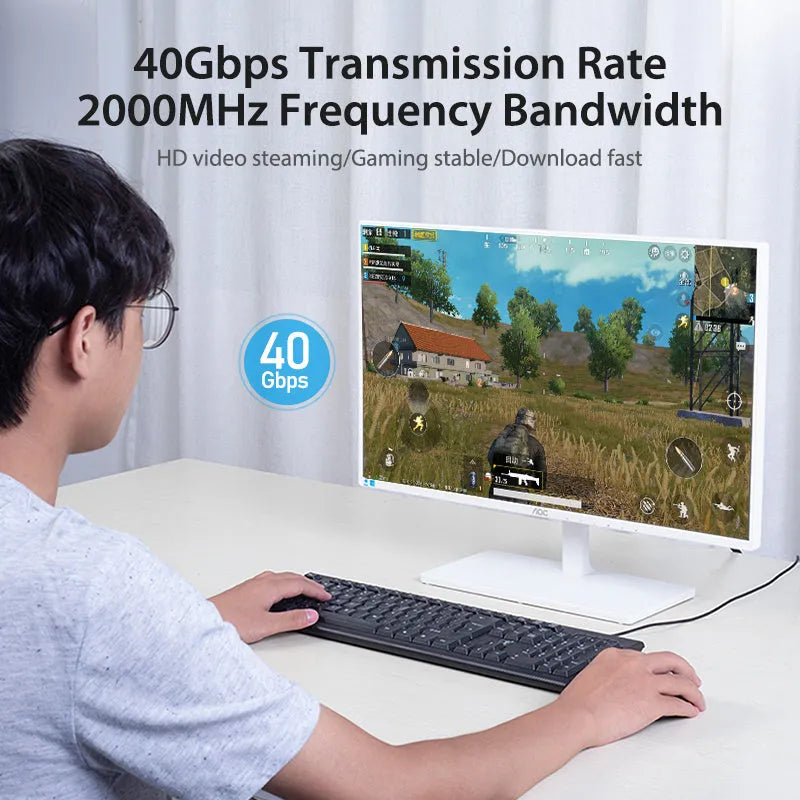 CAT8 shielded network cable with RJ45 connectors in flat and round styles for 10G high-speed home gaming