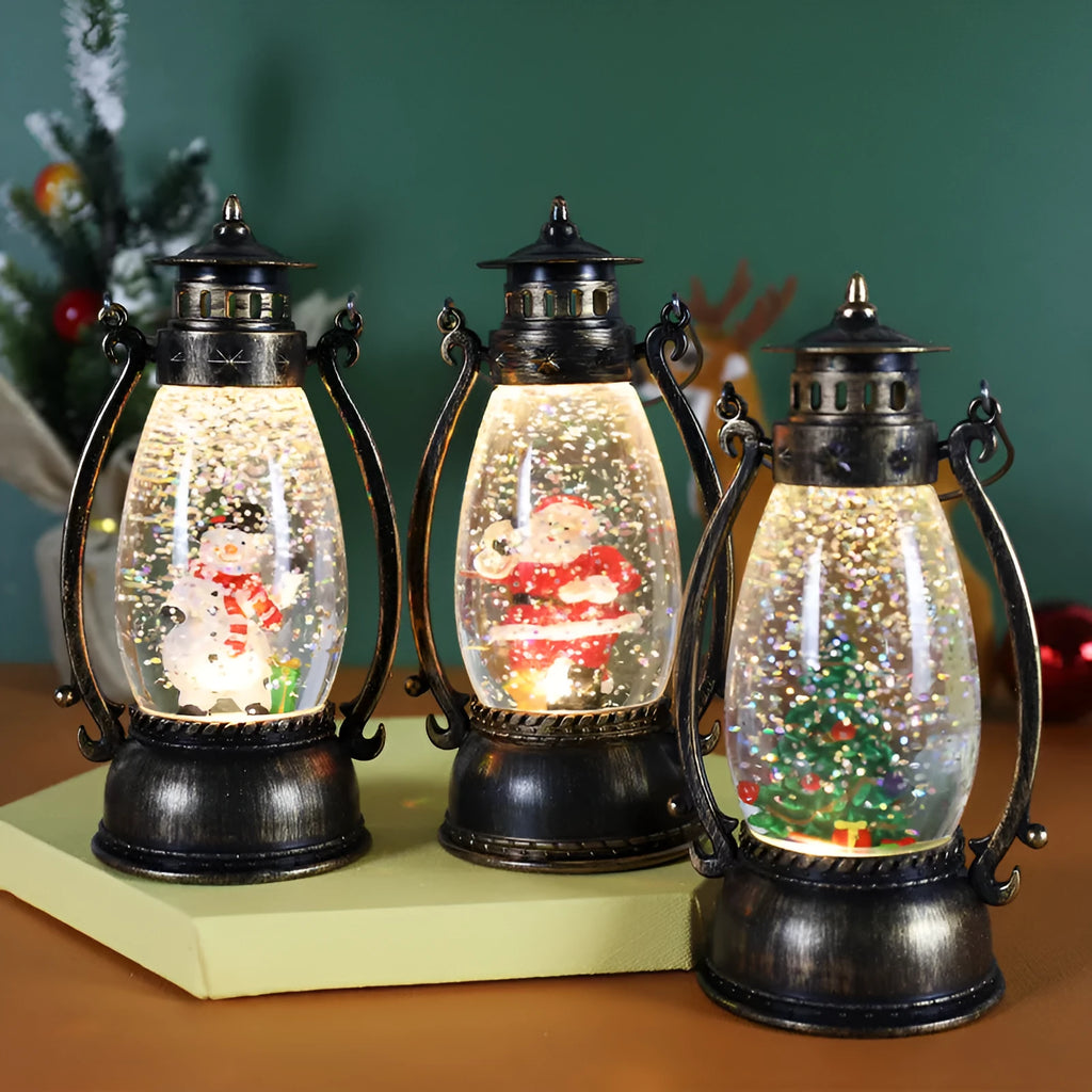 Plastic crystal ball LED oil lamp Christmas decoration in snowman or elderly style