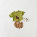 Girls' cotton two-piece shorts suit with ice cream patch detail in olive colour