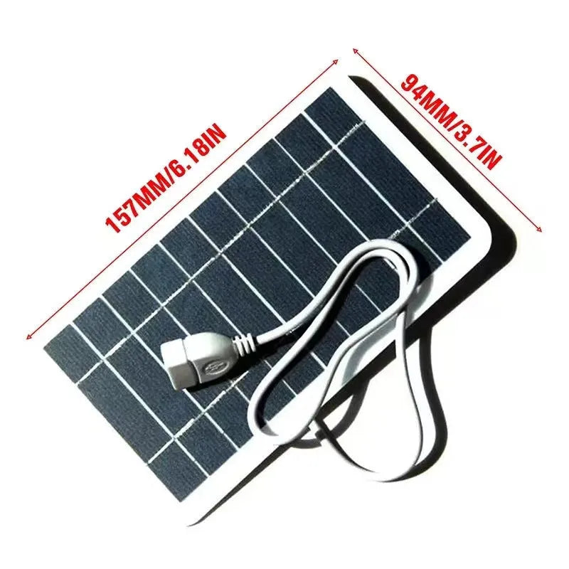 2W 5V portable solar panel charger measuring 157x94mm with USB cable for mobile devices