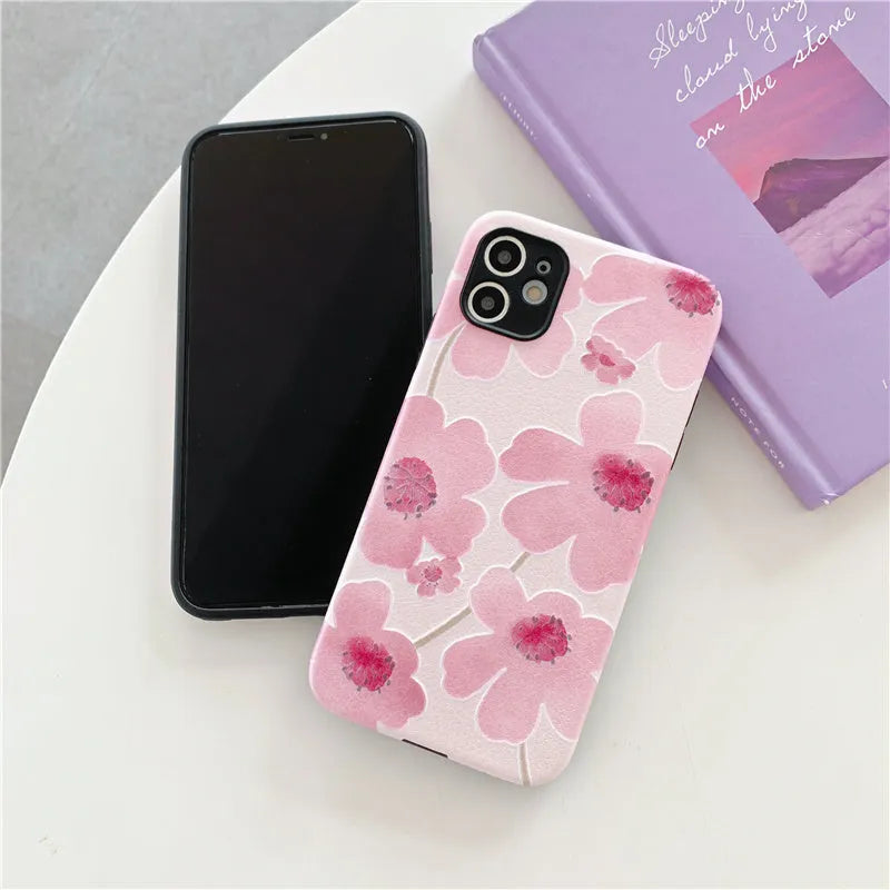Flower design soft rubber phone case for Apple iPhone with Japanese Korean style