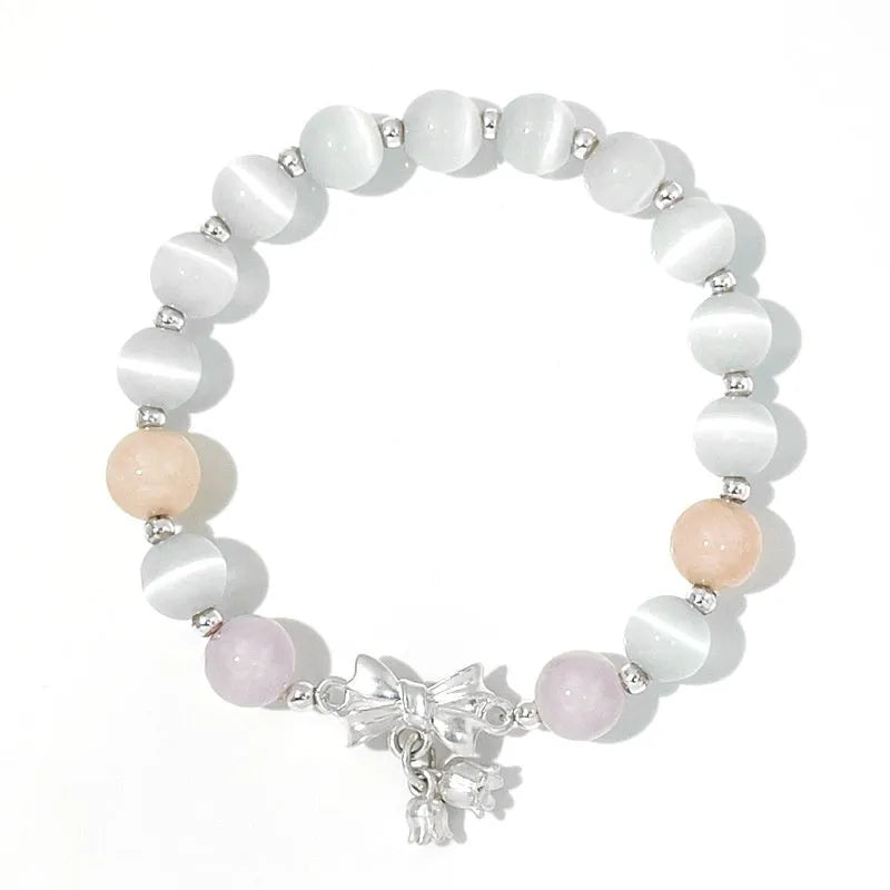 Lavender amethyst opal crystal bracelet with 10mm bowknot shape and electroplated finish