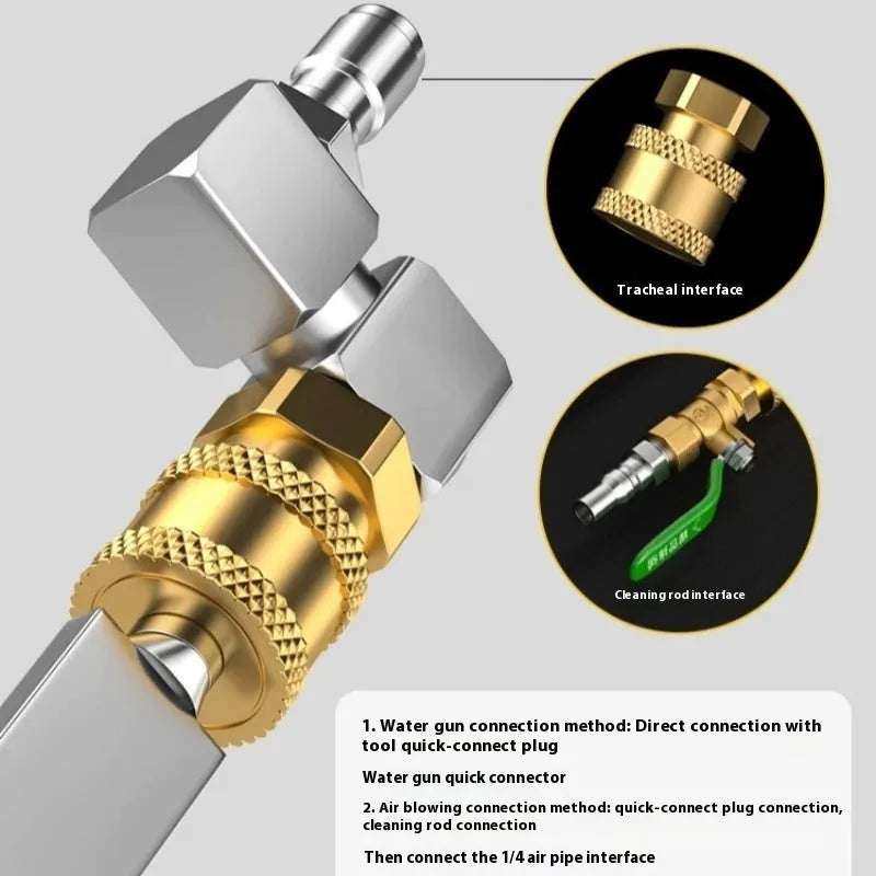 Stainless steel car water tank cleaning rod with three nozzles for radiator and condenser use