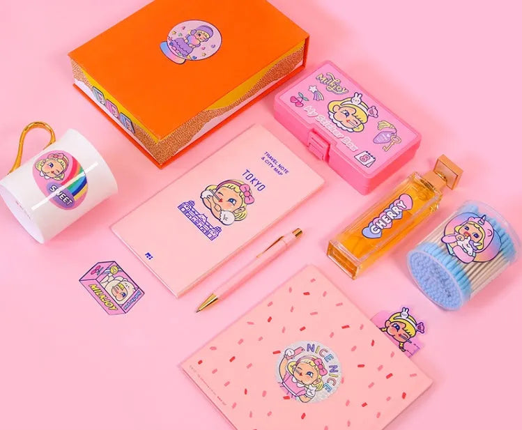 Korean-style cartoon PVC sticker set with 16 square designs and storage box for DIY decoration