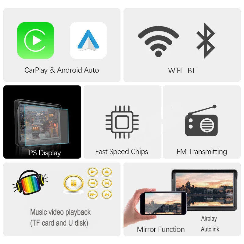 7-inch portable car smart display with retractable bracket showing wireless Carplay interface on screen