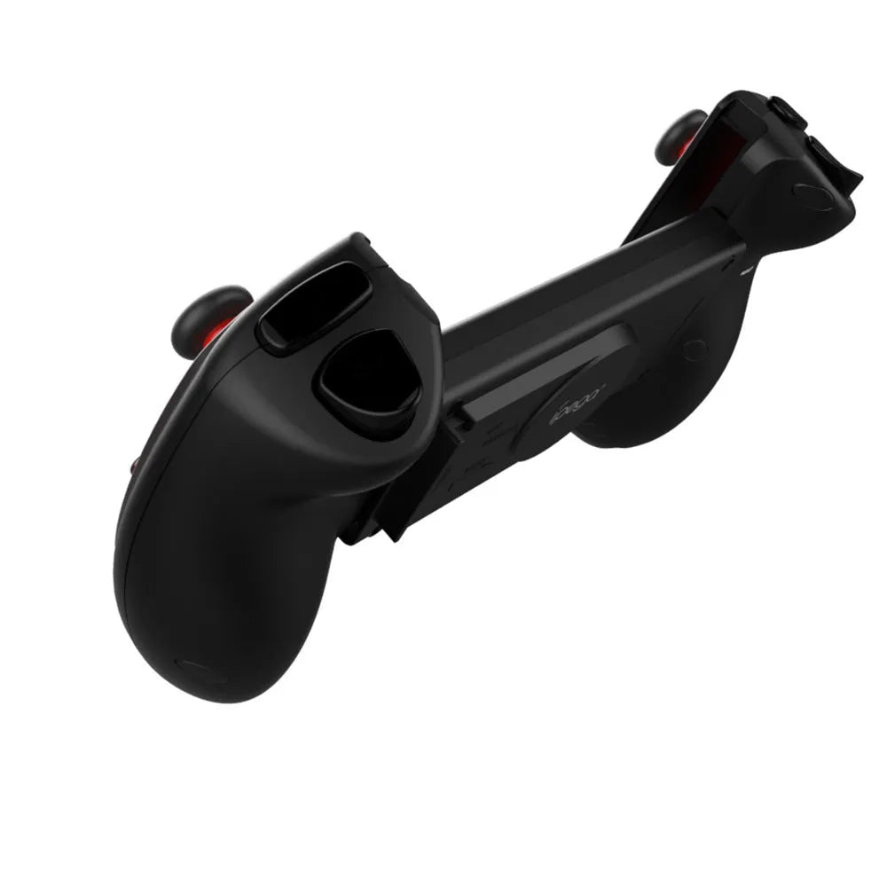 Red telescopic gamepad with adjustable arms for mobile phones and USB/Bluetooth connectivity