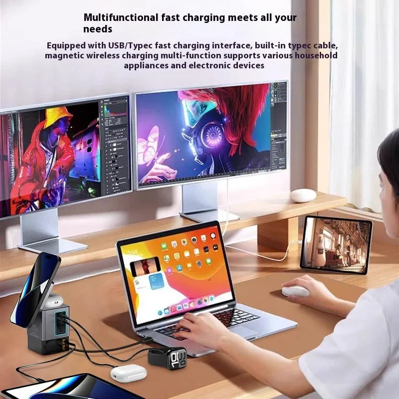 105W black Gallium Nitride magnetic wireless charger with interchangeable UK EU US AU plugs