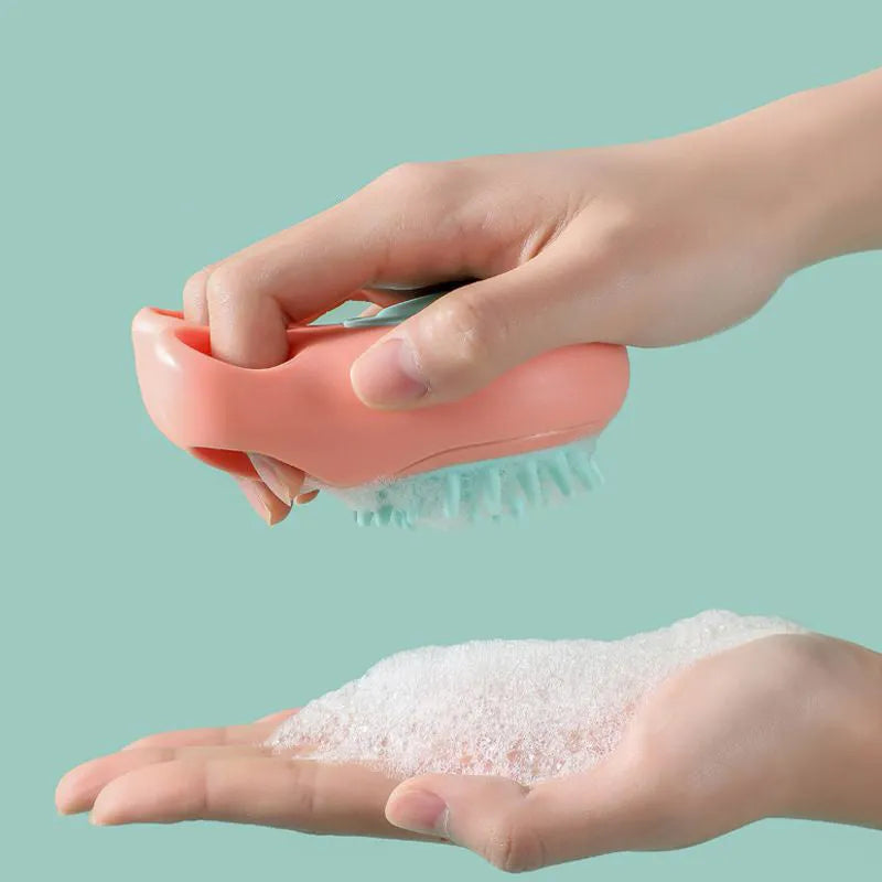 A blue cat claw-shaped pet bath brush for grooming and massaging dogs or cats during washing.