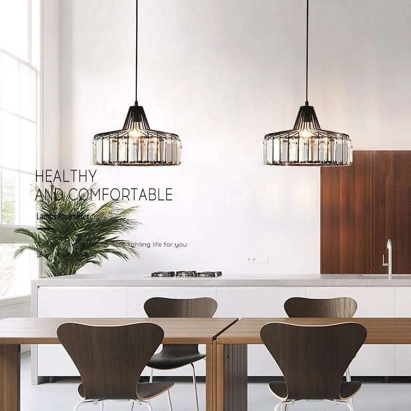 Black crystal sun chandelier ceiling light with LED bulb and gold accents