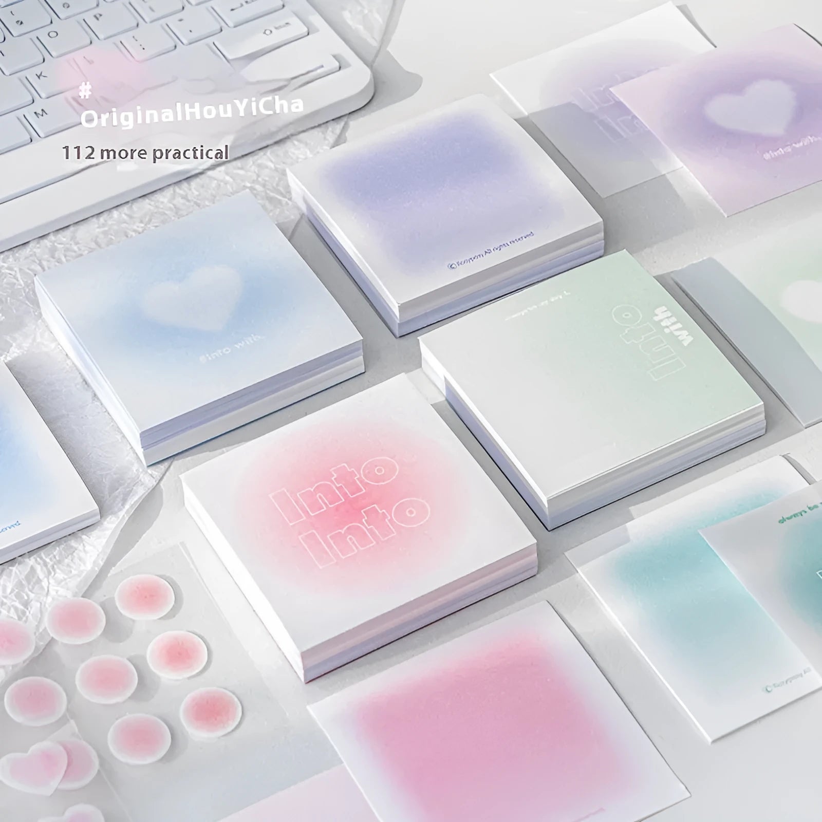 Square gradient parchment multifunctional notepad measuring 70mm with pastel cover and four paper types