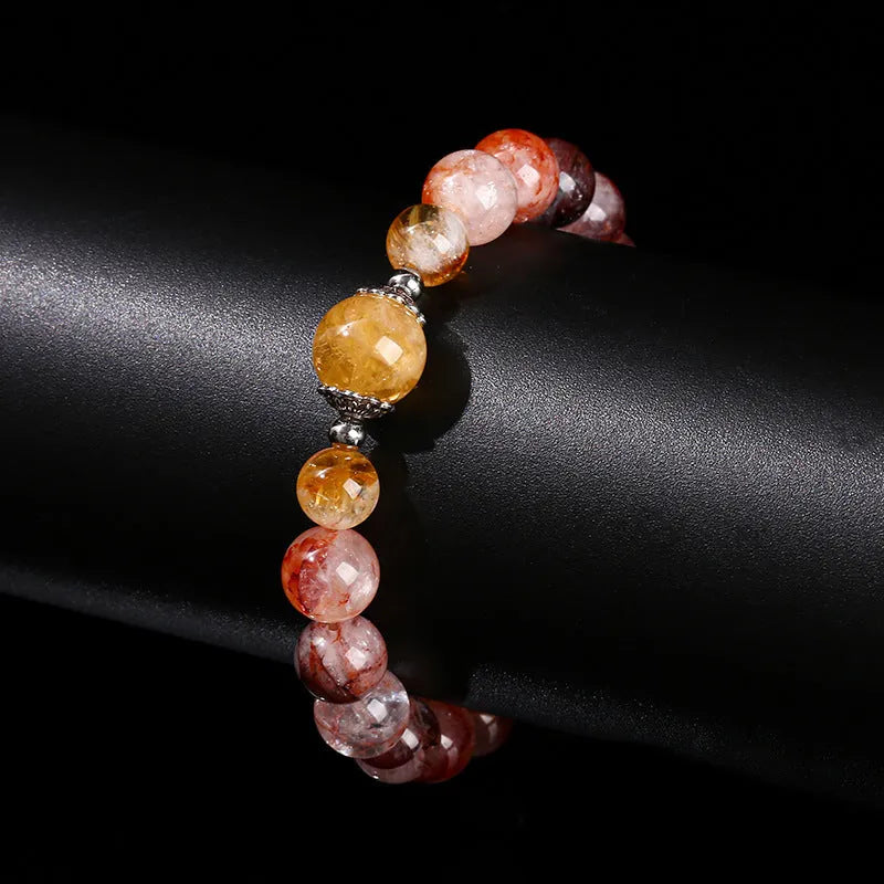 Handmade red sealant flower citrine crystal bracelet with 10mm geometry beads