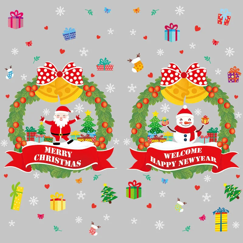 Large colourful cartoon Christmas static cling wall sticker on a glass window.