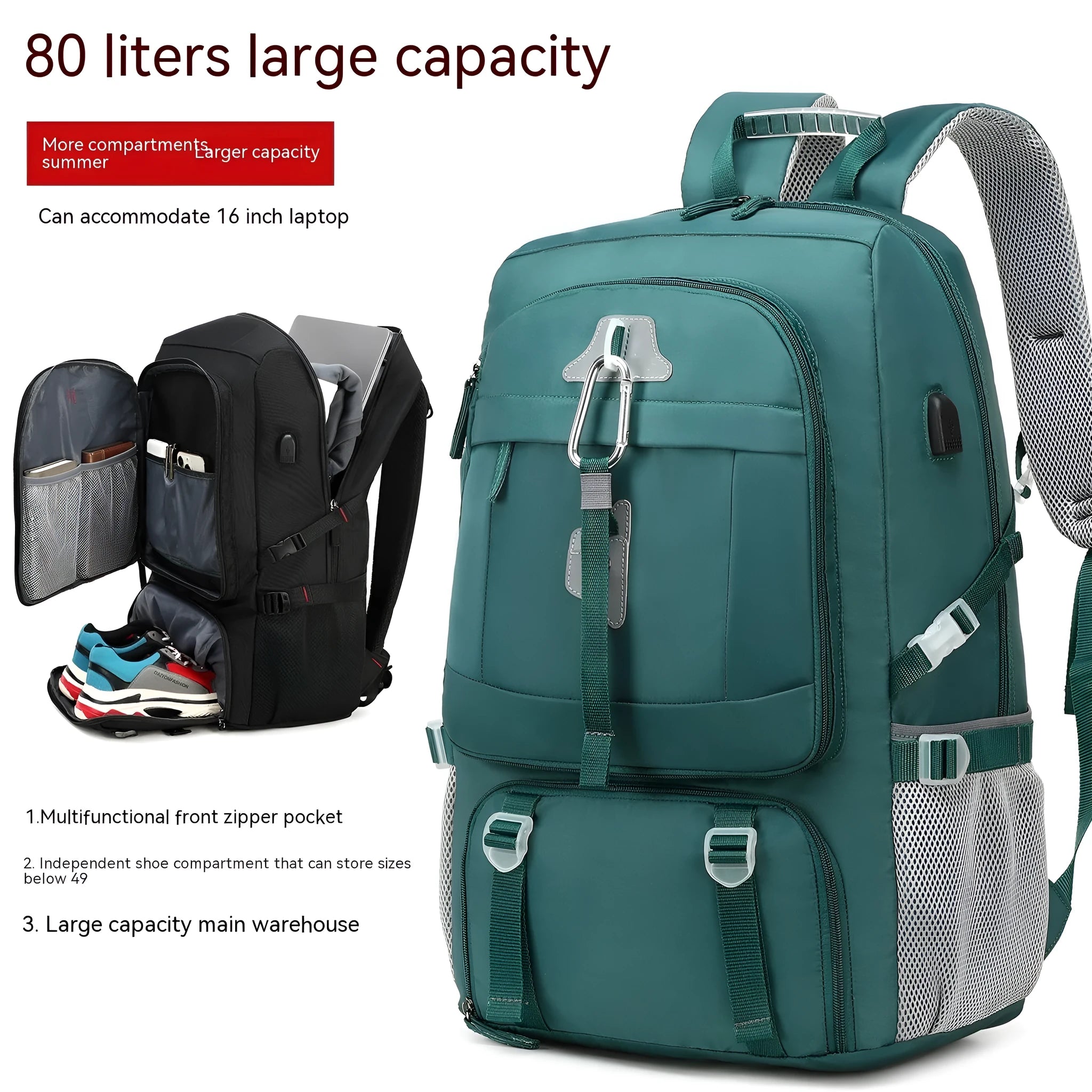 Large capacity business travel backpack in Oxford cloth with contrast stitching and curved shoulder strap, 55x20x35cm, black colour