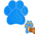 Blue bone-shaped silicone dog licking mat with suction cups on back