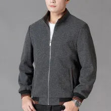 Men's grey sports-style fleece jacket with long sleeves and a stick pocket.