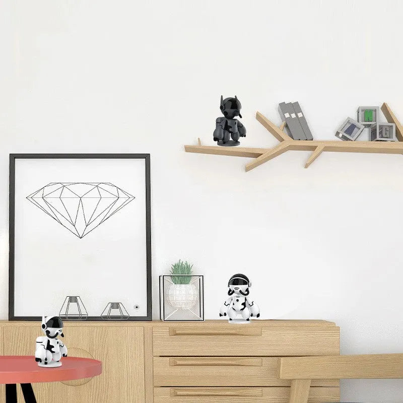 White Space Robot smart home security camera with detachable base on a table