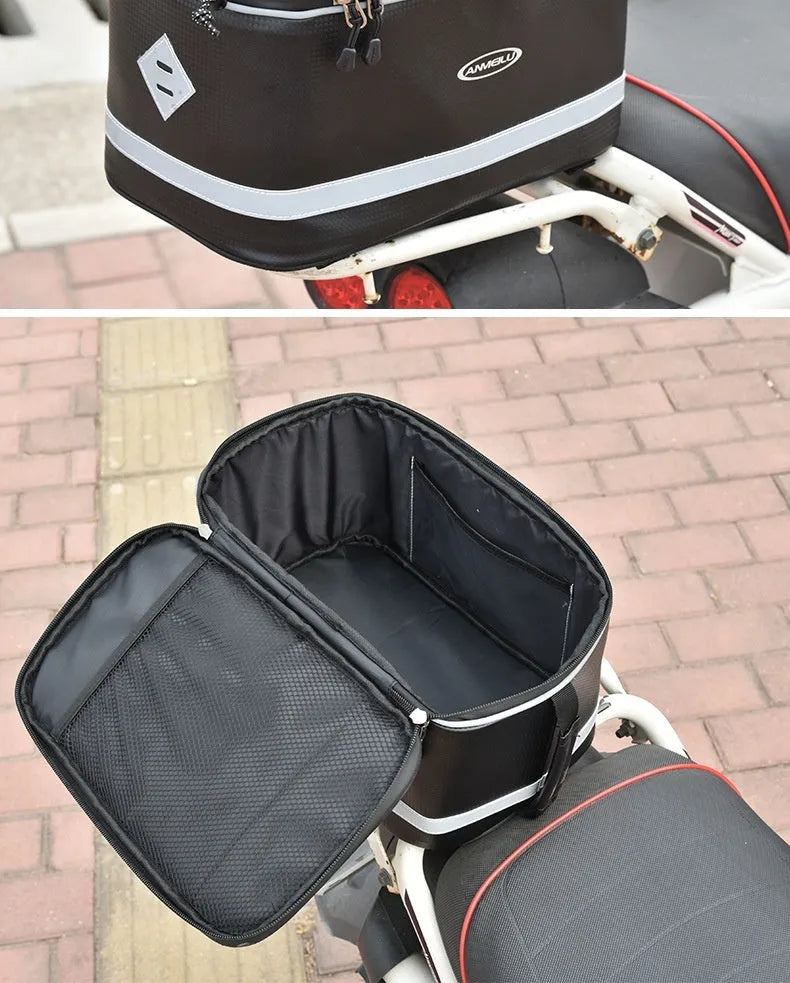 Black PU leather backseat bag for bicycle rack equipment with 12 litre capacity