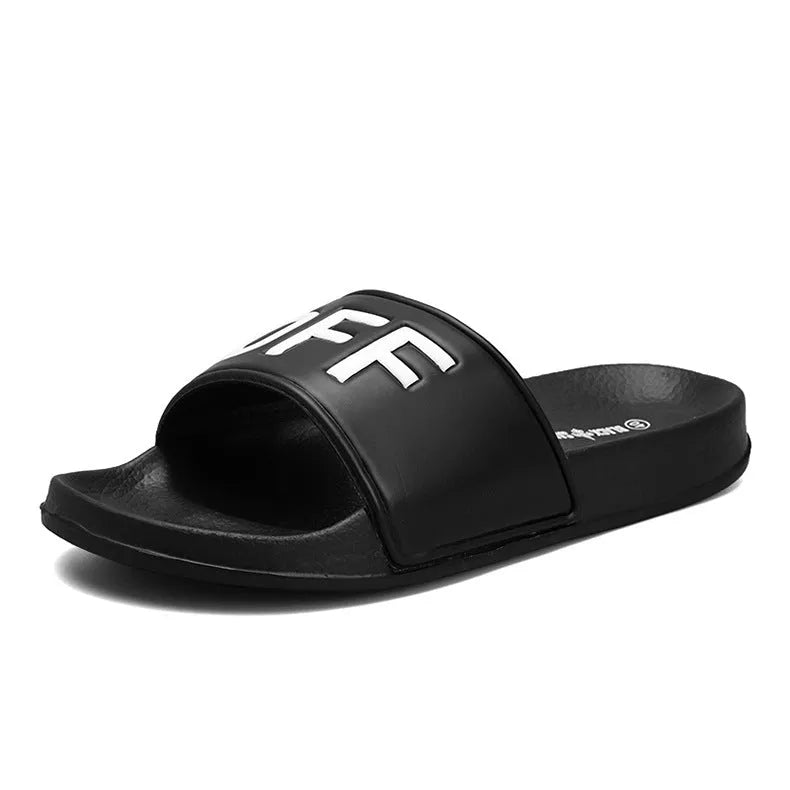 Large size men's open toe slippers with rubber soles in black and white colour options