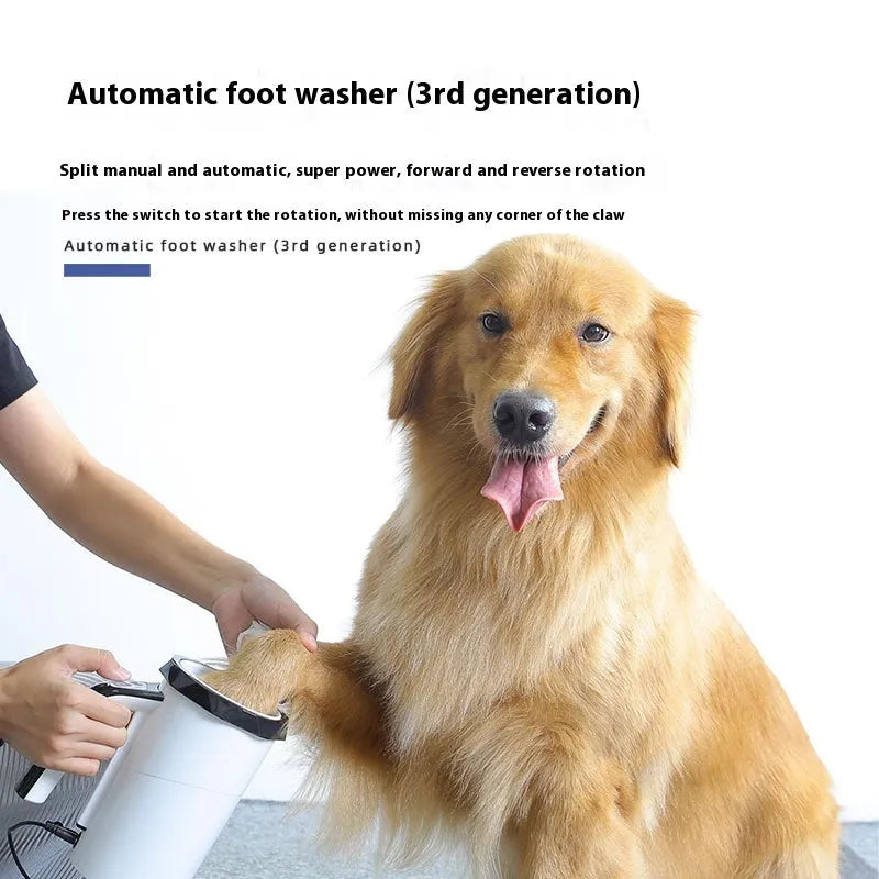 Automatic dog foot washing machine with silicone cup in white and black colour option showing USB charging port