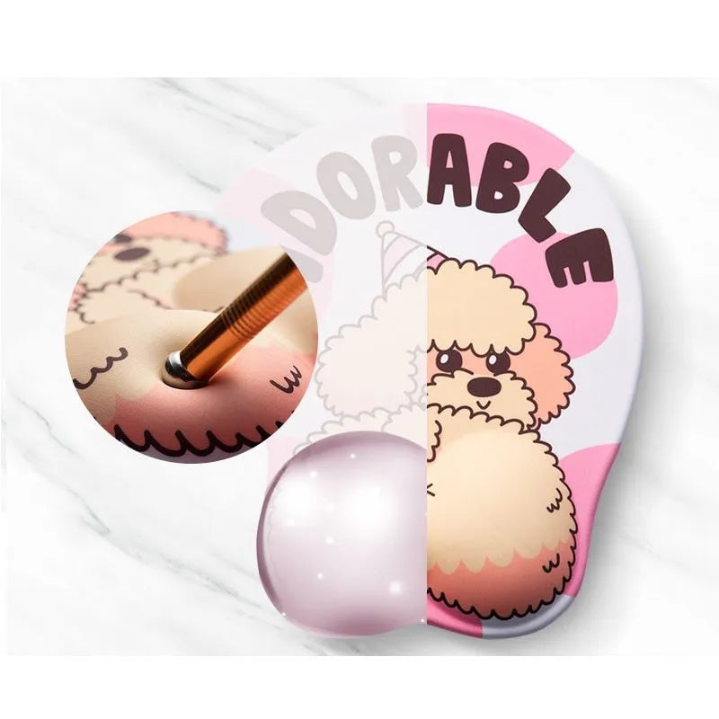 3D corgi-shaped mouse pad with raised wrist support cushion on a desk