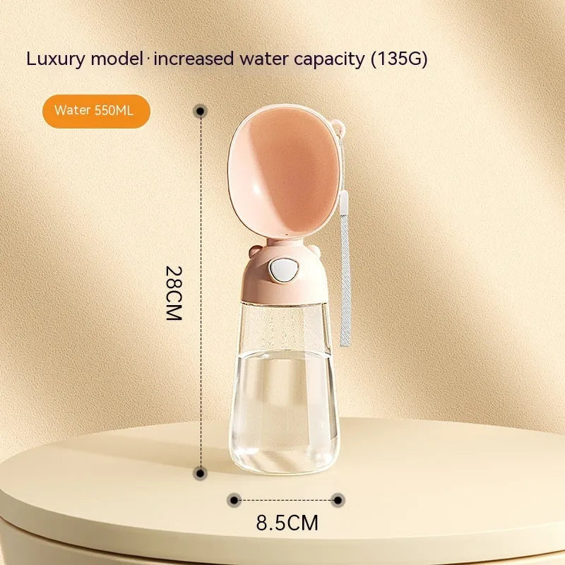 3086 portable dog water bottle and feeder in brown, pink, or yellow for outdoor pet travel