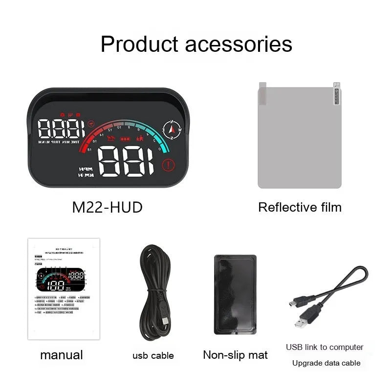 Black universal head-up display car GPS speed compass projector with USB connection