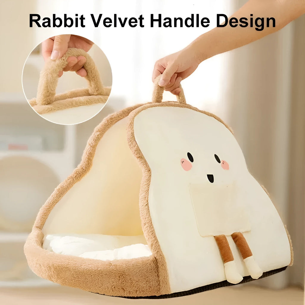 Green winter cat tent for pets with a soft blanket inside, shown in a medium size.