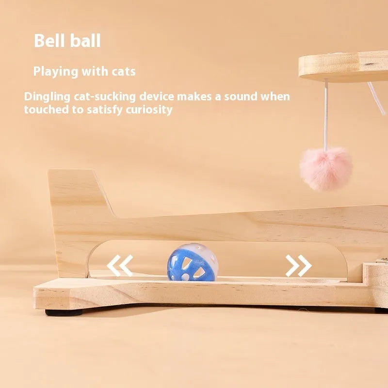 Solid wood cat scratch turntable toy in animal shapes including helicopter and panda designs