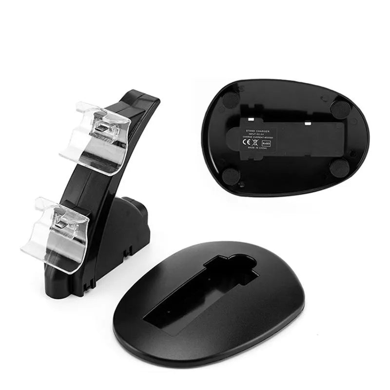 Black Xbox One dual controller charging stand with USB connection measuring 150mm wide