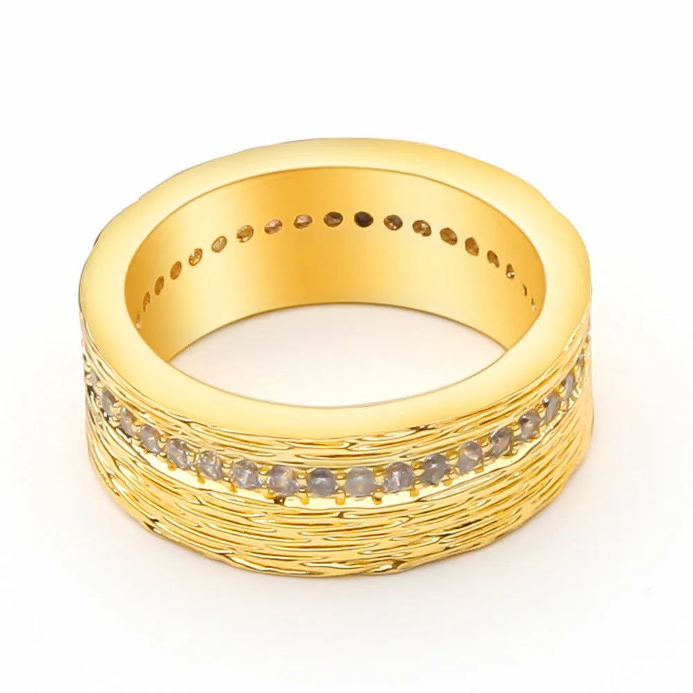 Women's gold geometric zircon ring on copper band, UK sizes 6-8