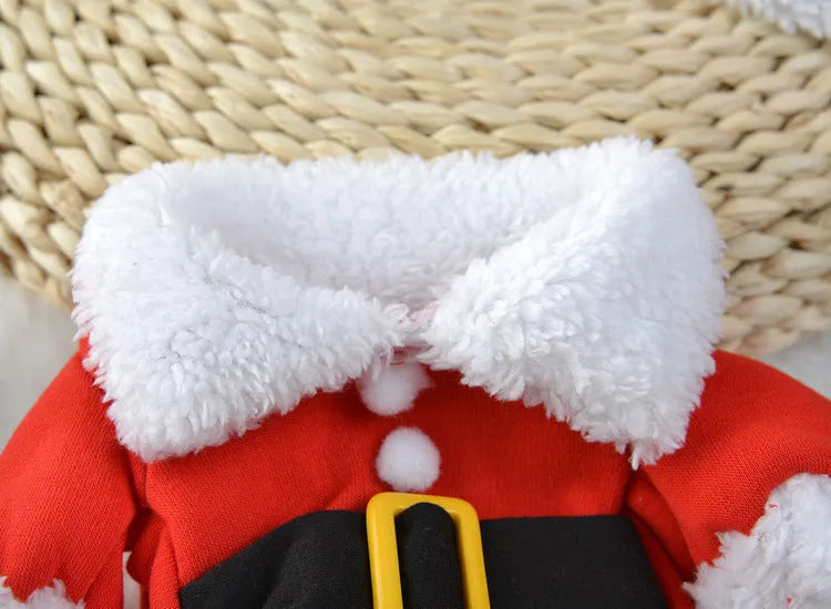 Red polar fleece Santa Claus costume for pets in standing design