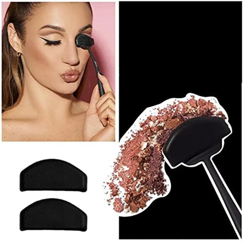Black ABS eye shadow fixer shaper tool with compact packaging on white background