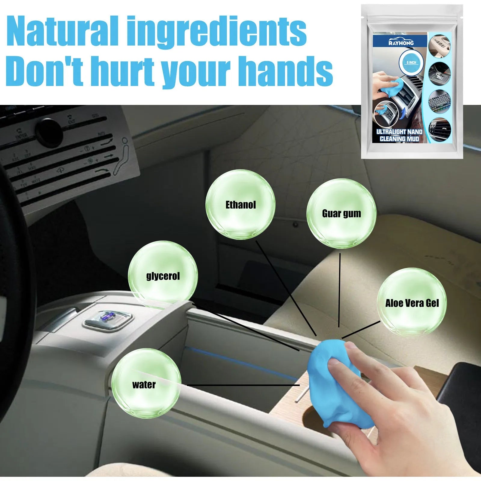 20g pack of grey cleaning putty for car vent and interior gap dust removal.