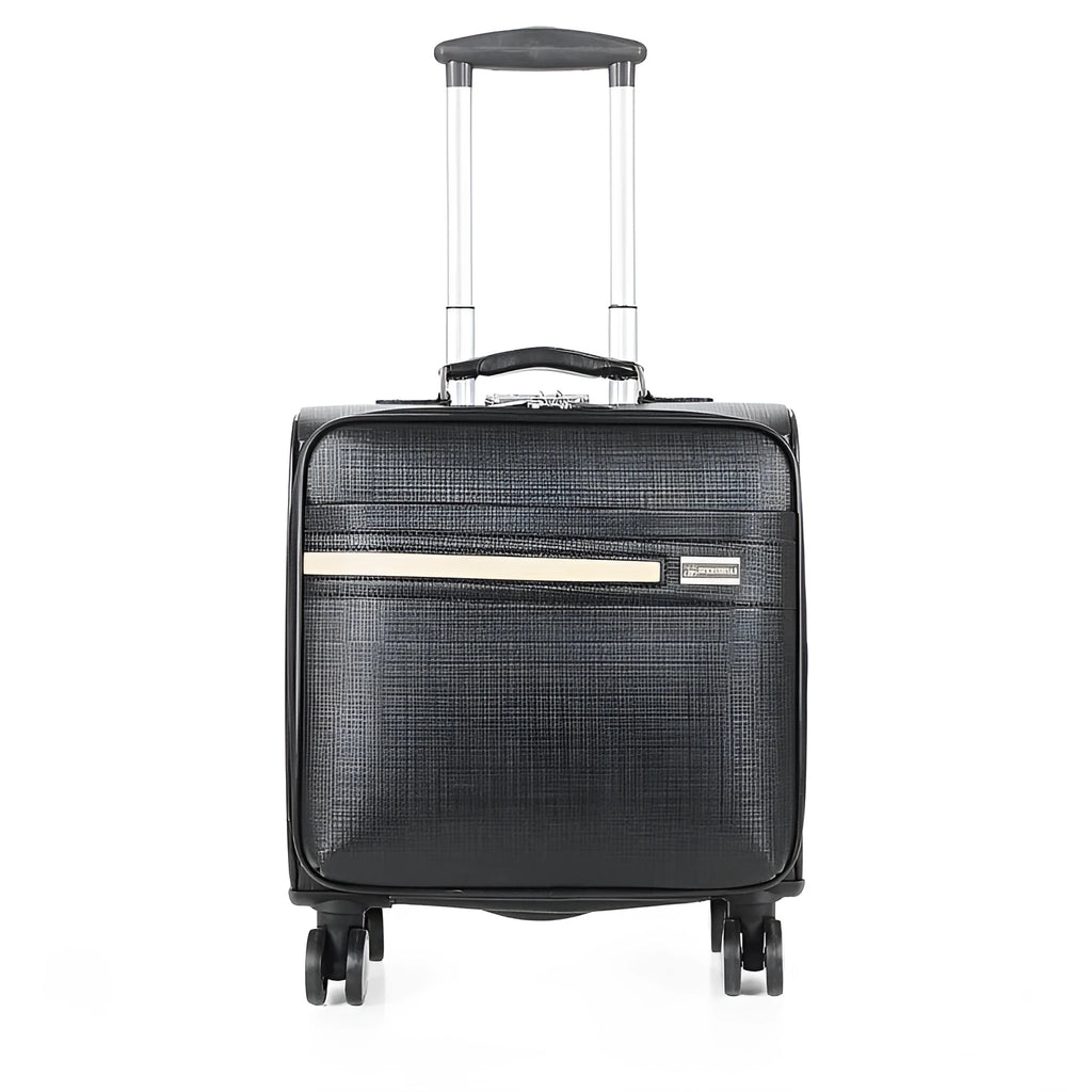 Black PU leather 18 inch wheeled business case with TSA lock and airplane wheels