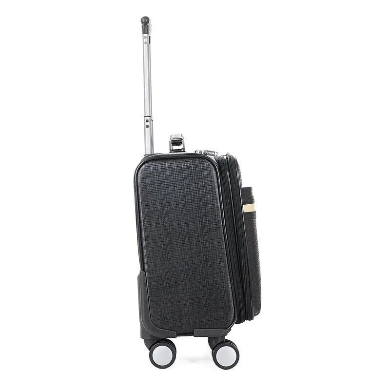 Black PU leather 18 inch wheeled business case with TSA lock and airplane wheels