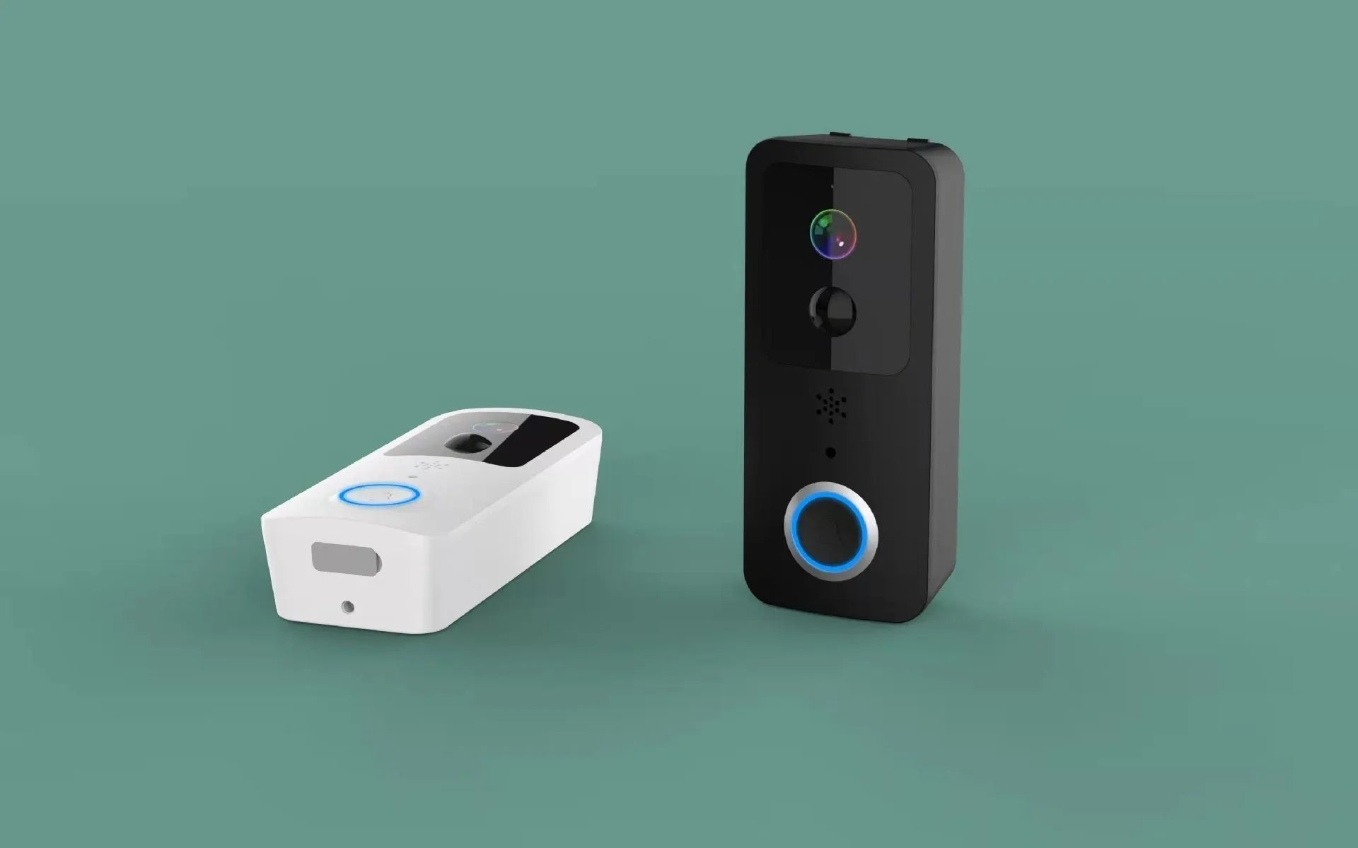 Black or white waterproof smart visual doorbell unit for outdoor security.