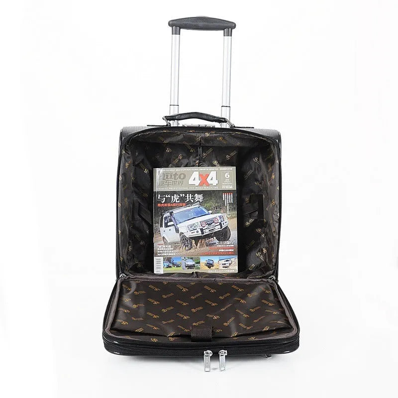 Black PU leather 18 inch wheeled business case with TSA lock and airplane wheels