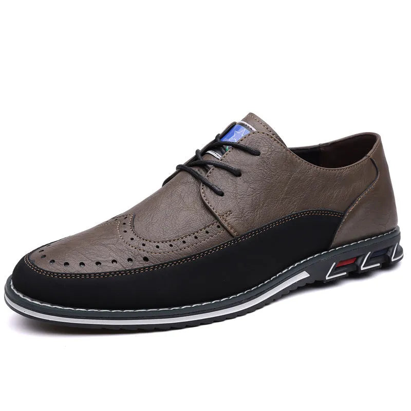 Men's low top casual leather shoes with a leather toe cap and rubber sole.