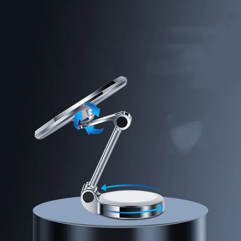 Car dashboard mobile phone holder with adhesive magnetic fixation and 360-degree rotation bracket