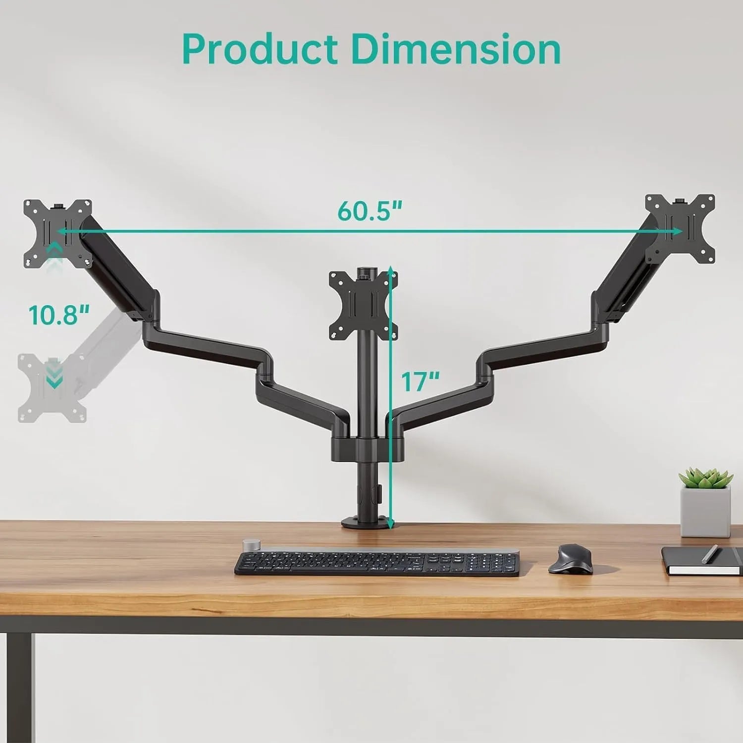 Black aluminium gas spring monitor arm for 13-27 inch computer screens