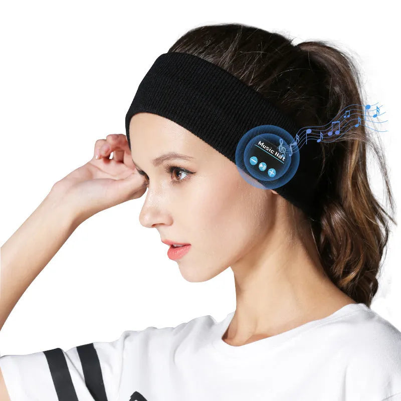 Bluetooth 5.4 eye mask sports headband with removable scarf attachment in black colour