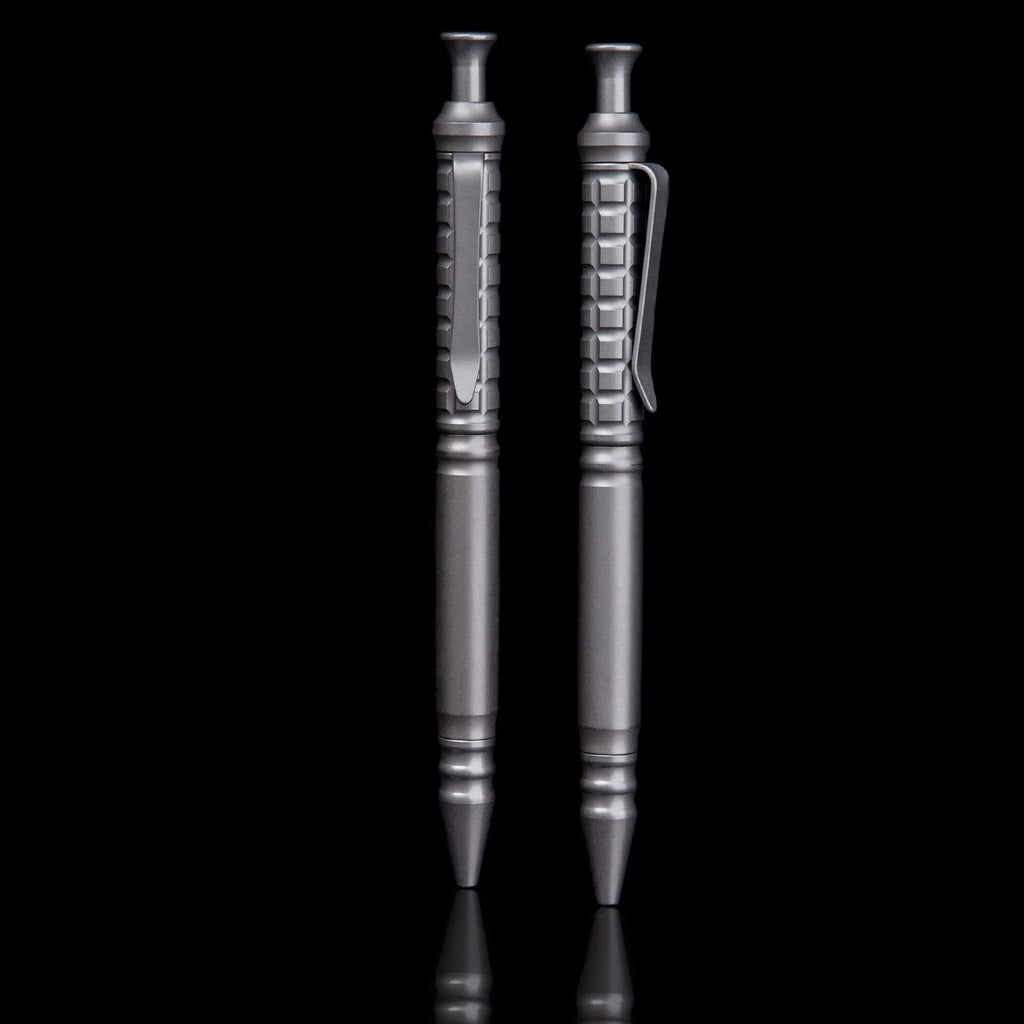 Gunmetal grey titanium alloy push-action business pen with gift box.