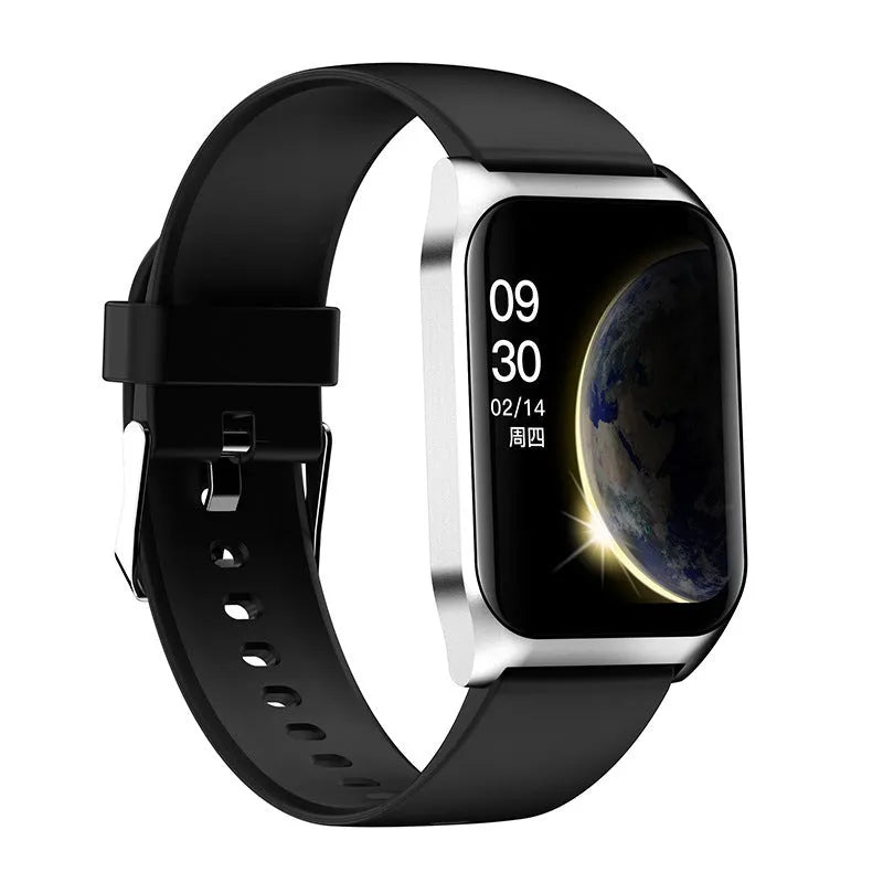 Smart watch with heart rate monitor on a silicone strap, showing a 1.69-inch display.